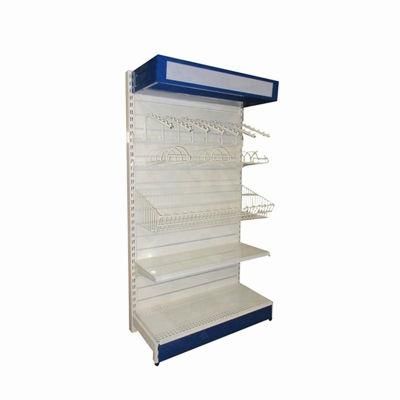 Supermarket Shelves Single Side Shelf with Light Box and Hooks