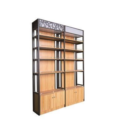 Single-Sided Supermarket Wooden Shelf with Light Box Cabinet Wholesale