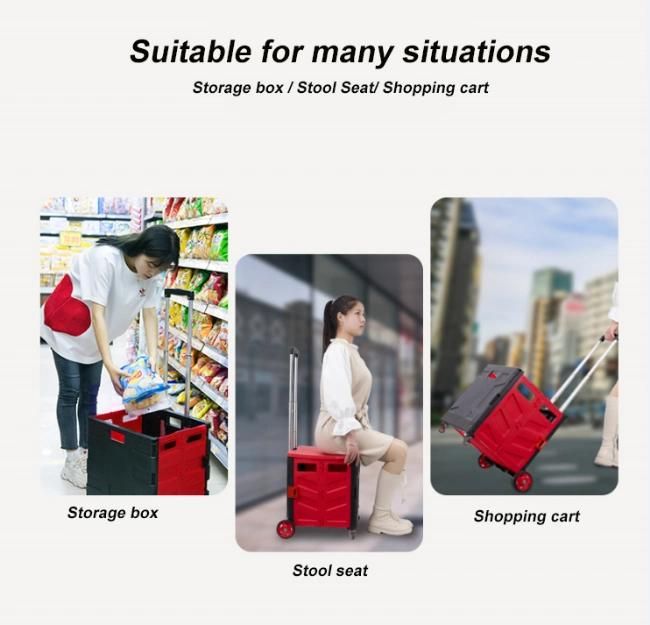 China Sturdy Plastic Foldable Box Trolley Folding Market Cart Shopping Trolleys