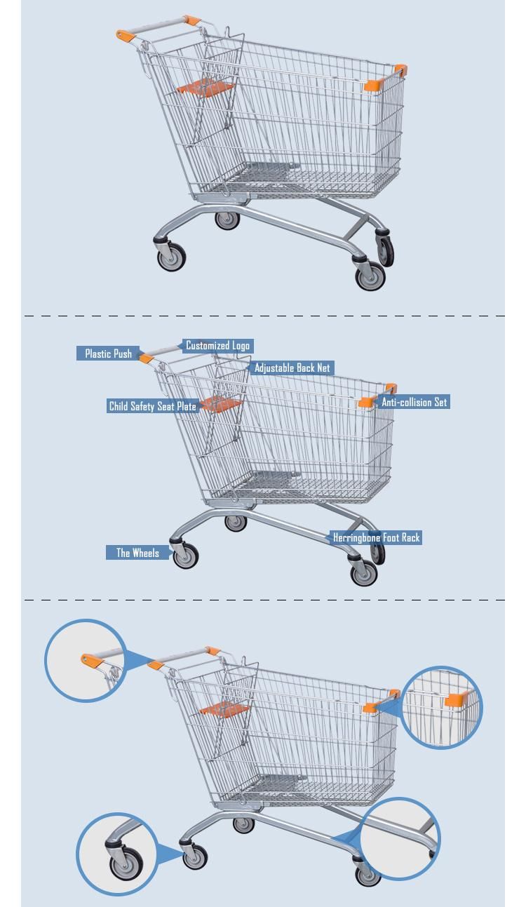 100L Metal Supermarket Foldable Shopping Trolley Carts