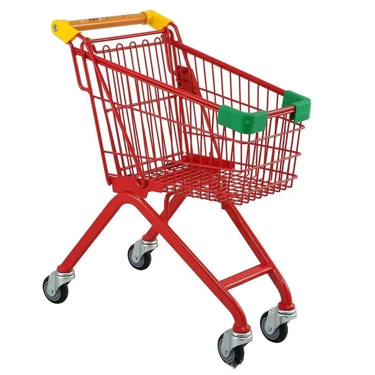 Supermarket Rolling Shopping Metal Basket Wheels Trolley Cart