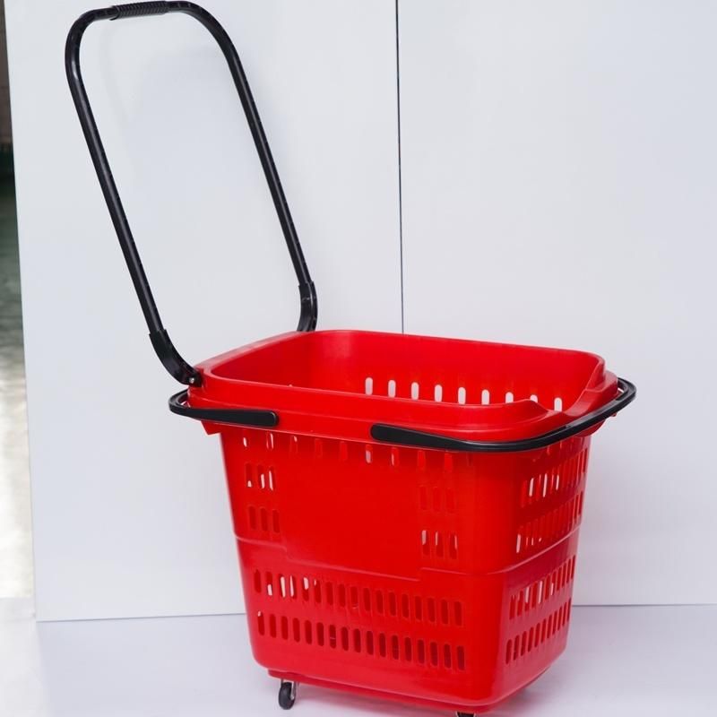 Plastic Rolling Supermarket Shopping Basket Hand Basket with Wheels