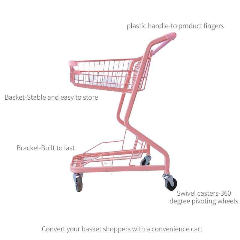 Double Layers Pink Shopping Basket Cart for Doll House