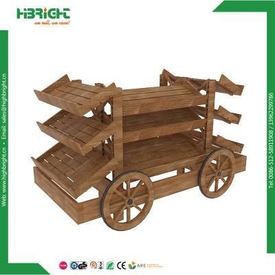 3 Layers Promotion Supermarket Stands Wood Storage Shelves Display Cart