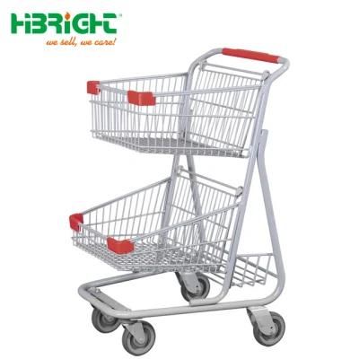 2 Tiers 40L Convenience Store Small Supermarket Trolley Shopping Cart