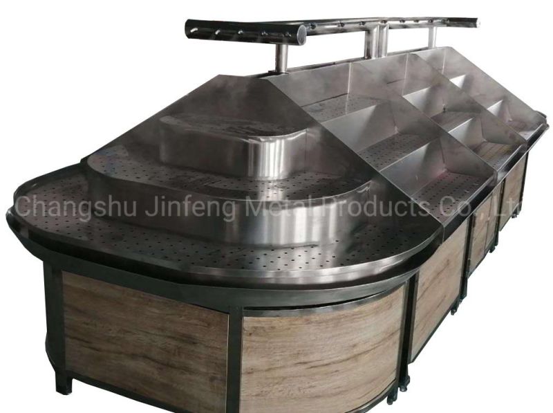 Supermarket Wooden Display Stand with Spray System for Vegetable