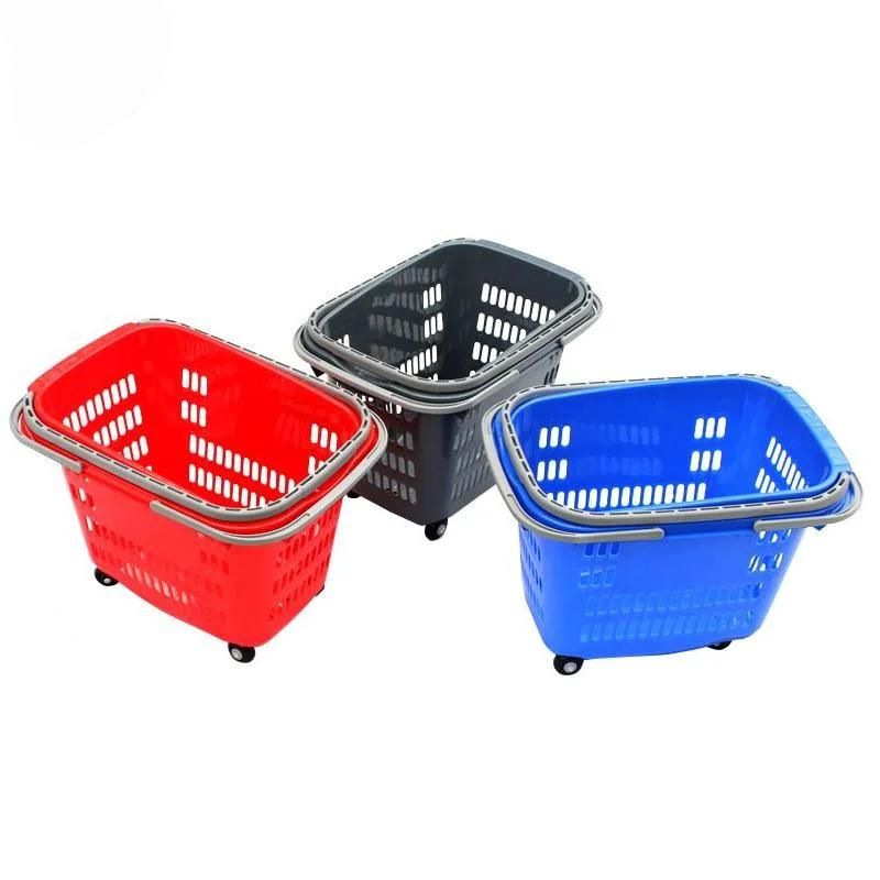 High Grade Hand Trolley Plastic Shopping Basket with Wheels