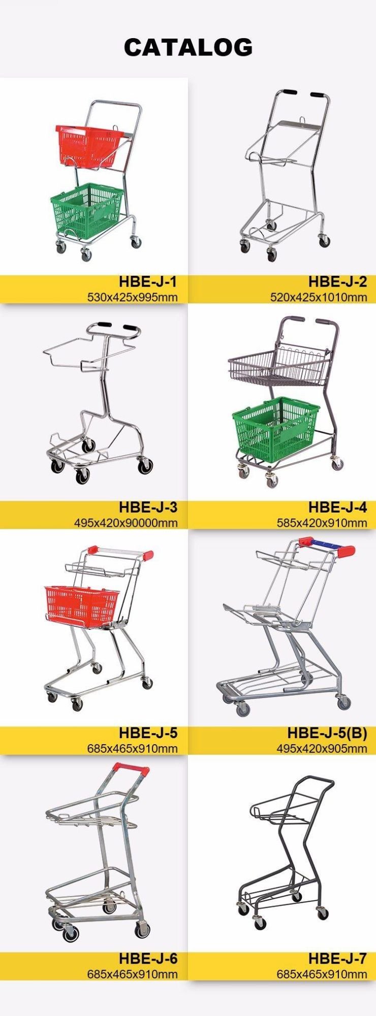 Supermarket Folding Metal Shopping Trolley with 2 Baskets