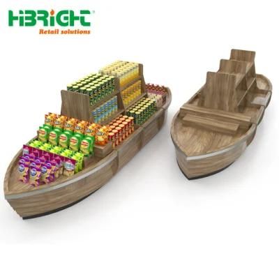 Wooden Boat Shape Supermarket Display Rack