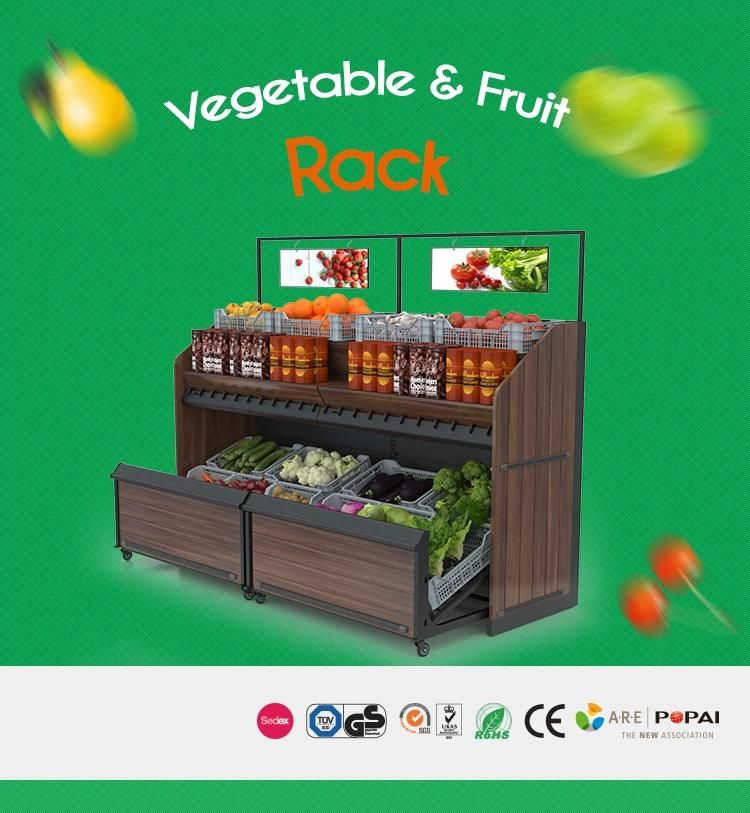 Three Tiers Single Side Metal Vegetables and Fruits Display Shelf