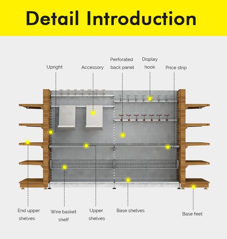 Metallic Material and Light Duty Style Supermarket Corner Display Gondola Shelf