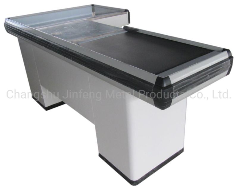 Modern Cashier Counter Design Supermarket Metal Checkout Counter with Conveyor Belt