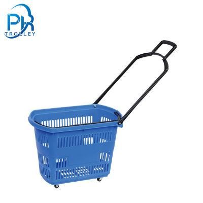 Supermarket Shopping Plastic Rolling Trolley Hand Baskets with Wheels