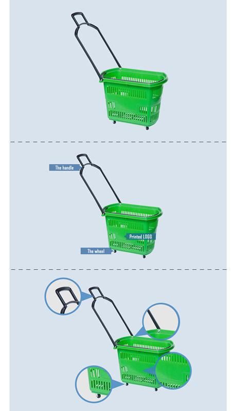 Shopping Basket 4 Wheels Supermarket Plastic Shopping Baskets