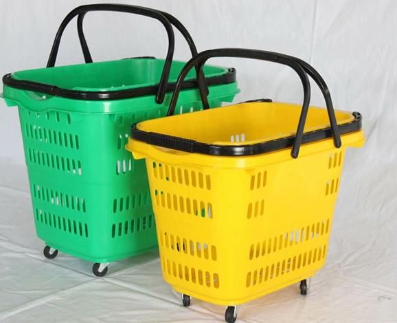 Cheap Price Plastic Supermarket Trolley Four Wheels Large Shopping Basket