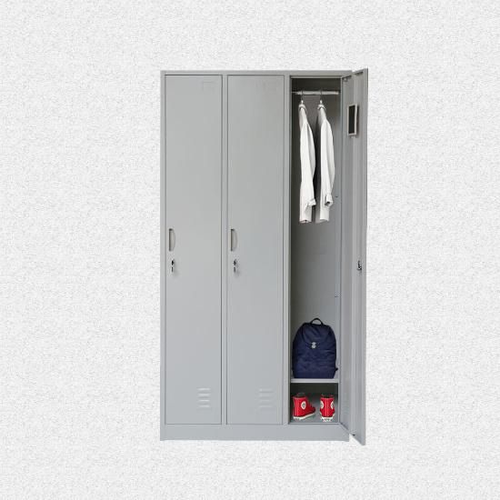 3 Door Cabinet Grey Color Clothes Wardrobe Metal Locker