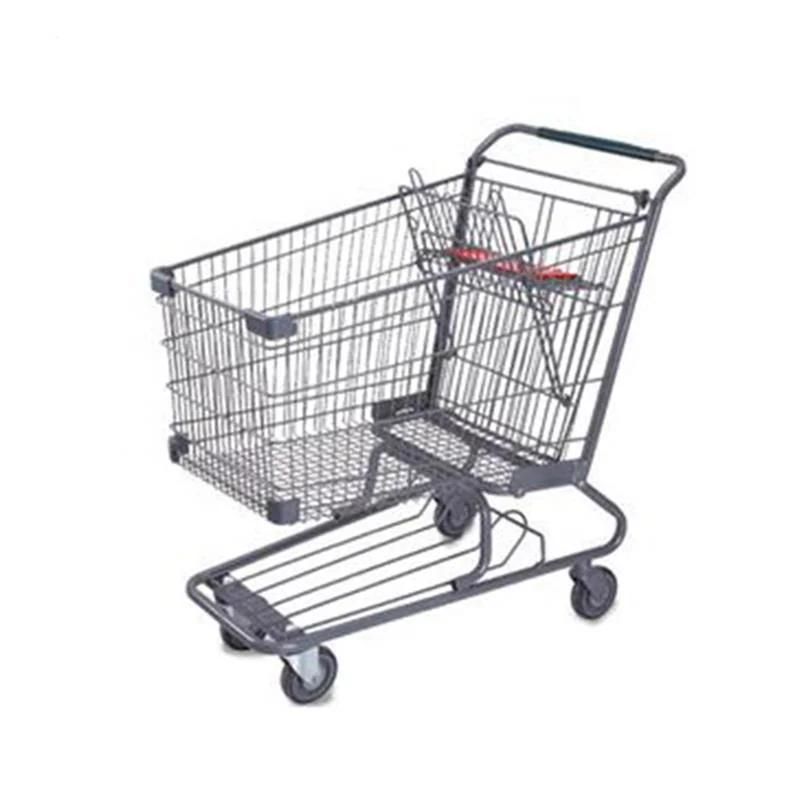 Metal Shopping Cart Folding Trolley with PU Wheels Supermarket Cart