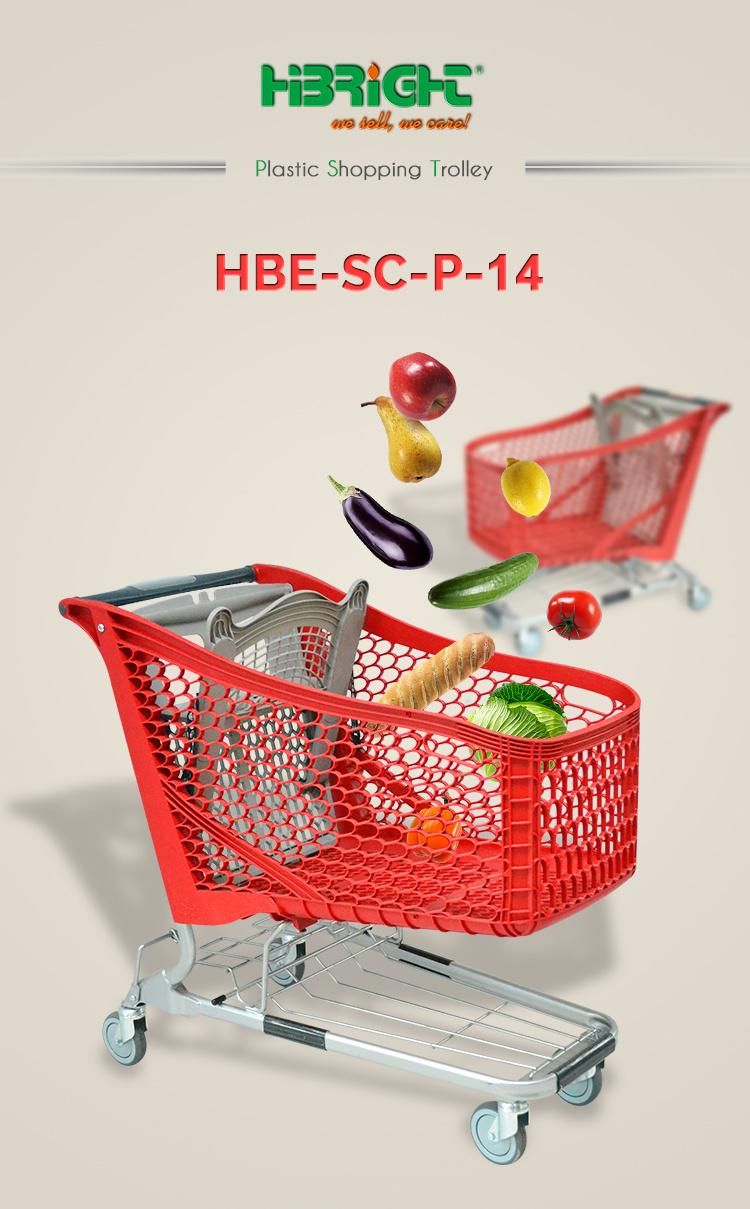 All Plastic Shopping Trolley Cart with Plastic Handle and Feet