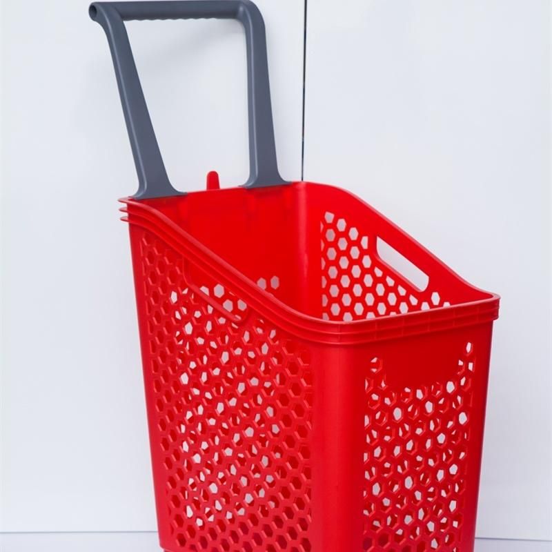 High Quality Hdpp Plastic Shopping Trolley Basket with Wheels for Supermarket