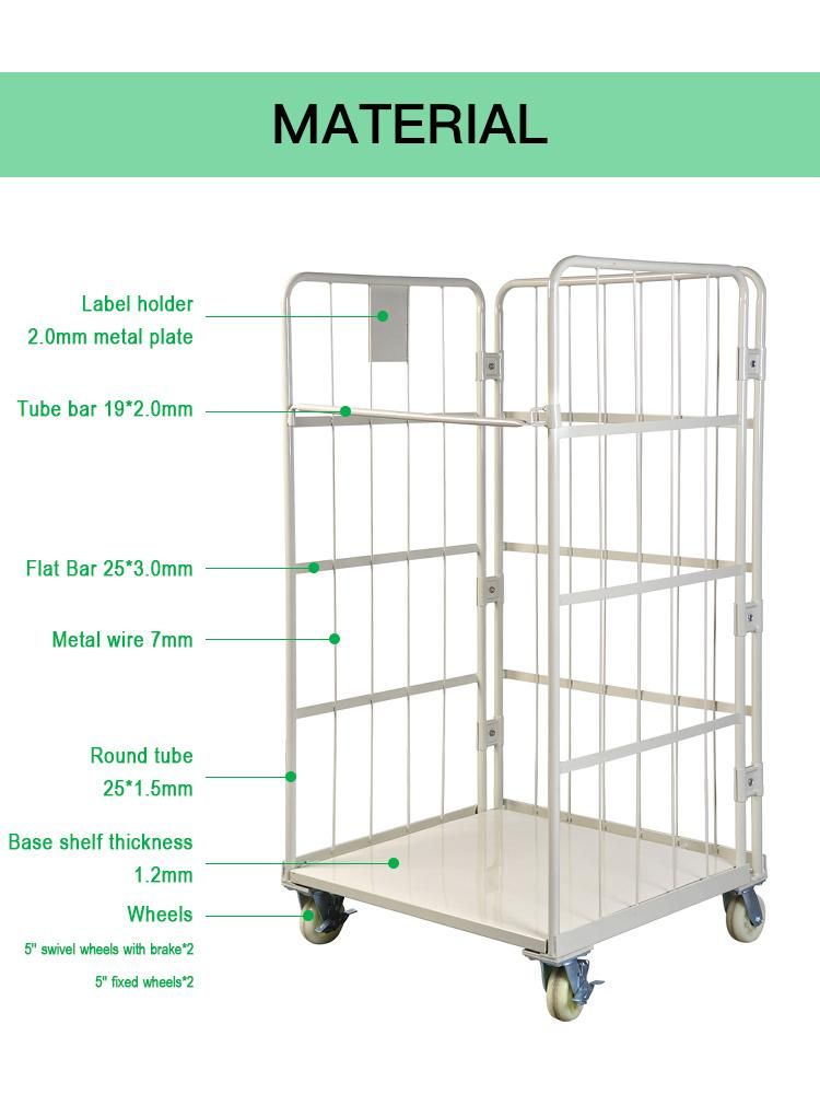 3-Side Supermarket Roll Container Cage