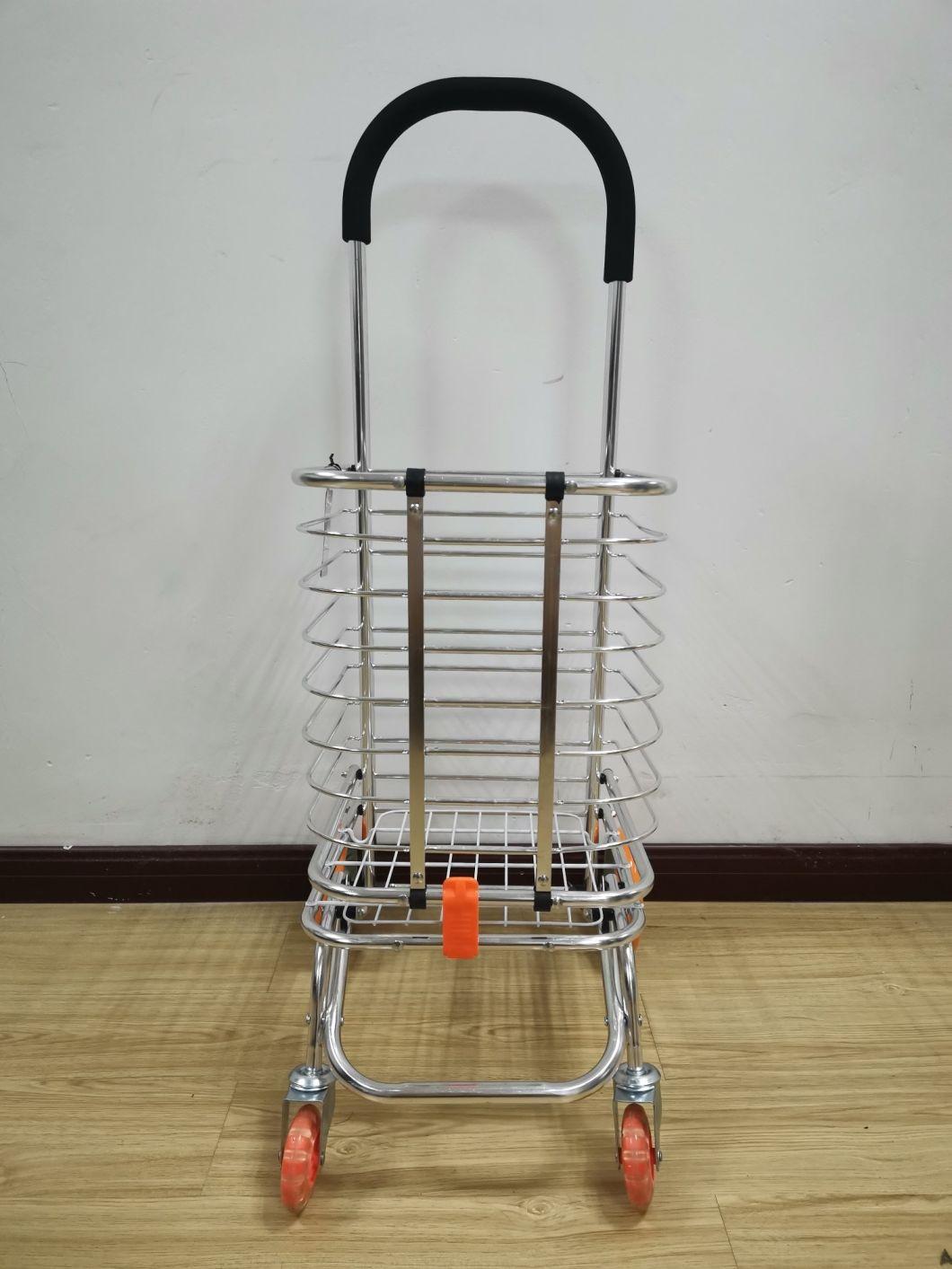 China Portable Rolling Cart Supermarket Metal Trolley with Wheels