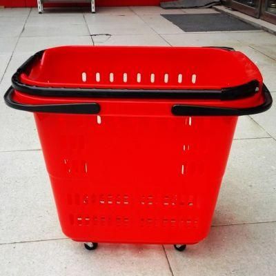 Whole New Design Supermarket Plastic Rolling Shopping Basket with Wheel