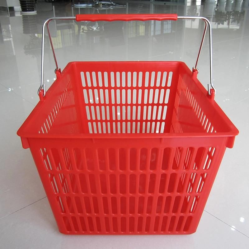 High Capacity Plastic Shopping Basket with Handles Supermarket Shopping Basket