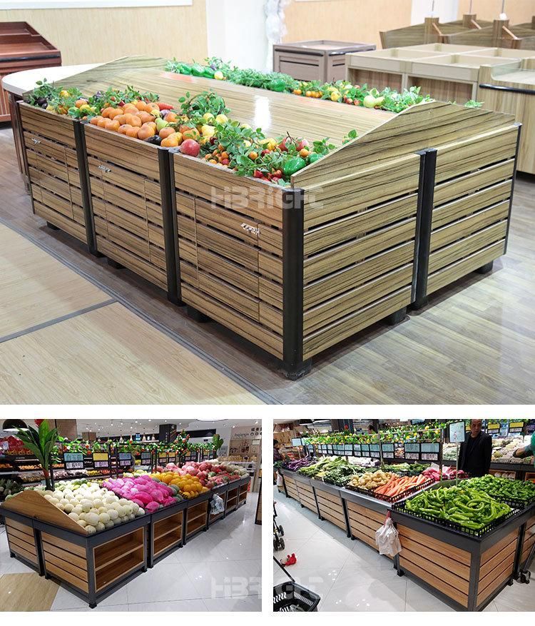 Wooden Supermarket Vegetable & Fruit Rack