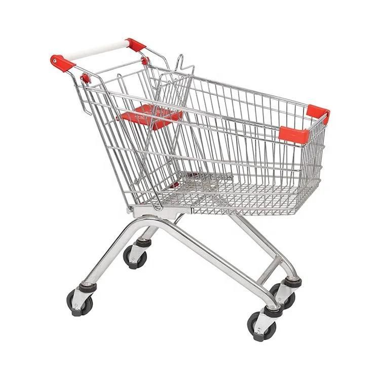 Supermarket Rolling Shopping Metal Basket Wheels Trolley Cart