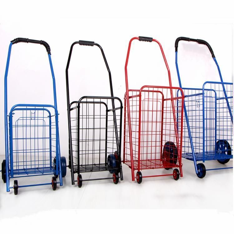 21L/40L Metal Foldable Portable Supermarket Wheel Barrow Shopping Cart Four Wheels Shopping Trolley in Multi Color