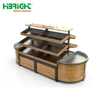 Wooden Display Rack Supermarket Vegetable and Fruit Shelves