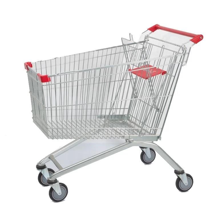 Supermarket Rolling Shopping Metal Basket Wheels Trolley Cart