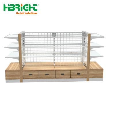 Suzhou Highbright Supermarket Equipment Steel Shelves Wooden Gondola