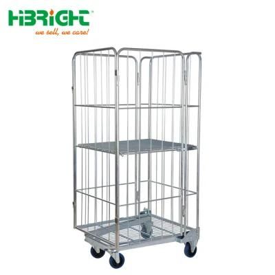 Foldable Collapsible 4 Side Nestable Roll Container with One Upper Shelf