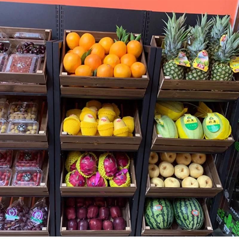 Store Fruit and Vegetable Shelving Wood and Steel Display Rack