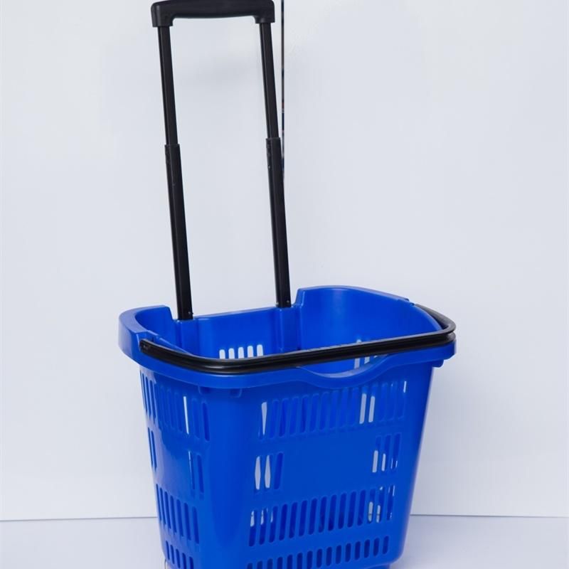 Wholesale Supermarket Plastic Roll Shopping Basket with Wheels