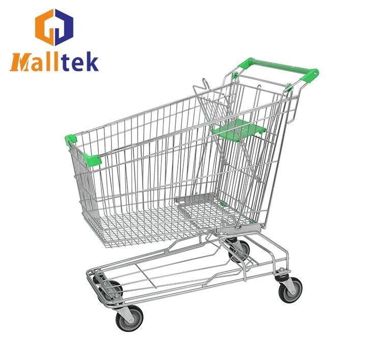 Convenient Steel Metal Supermarket Shopping Trolley with Elevator Wheels