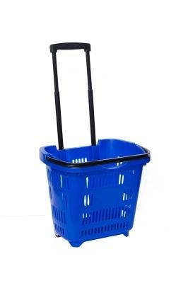 New Portable Plastic Supermarket Shopping Basket with 4 Wheels