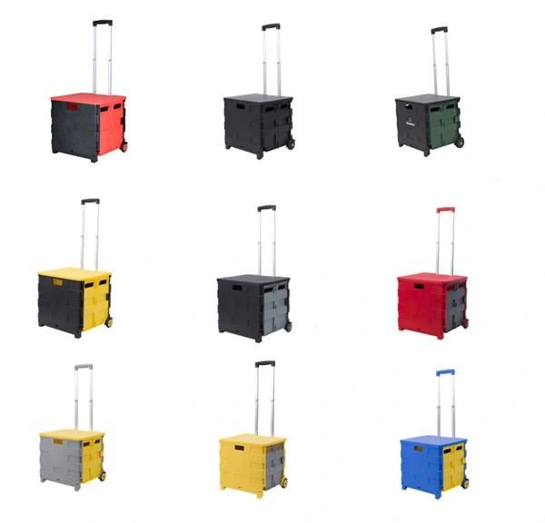 Factory Wholesale Vintage Style Plastic Folding Rolling Push Cart 55L Foldable Market Trolley