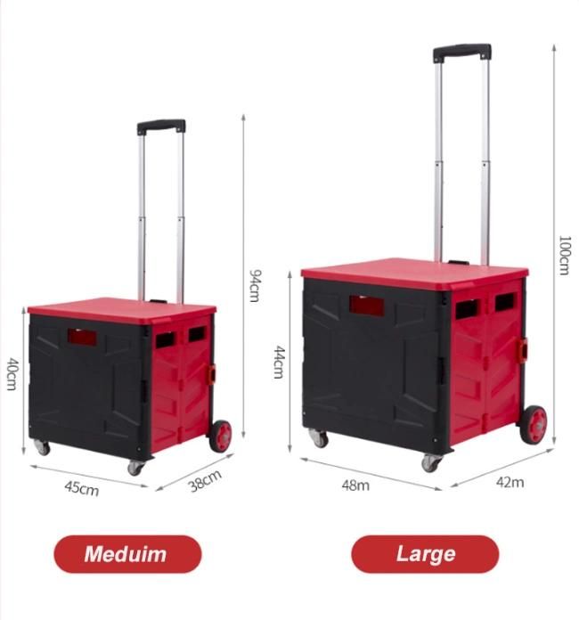 Factory Wholesale Vintage Style Plastic Folding Rolling Push Cart 55L Foldable Market Trolley