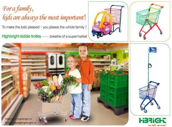 Supermarket Store Color Kids′ Shopping Trolley with Flag