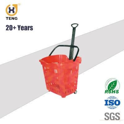 Supermarket Plastic Products Shopping Hand Wheeled Basket