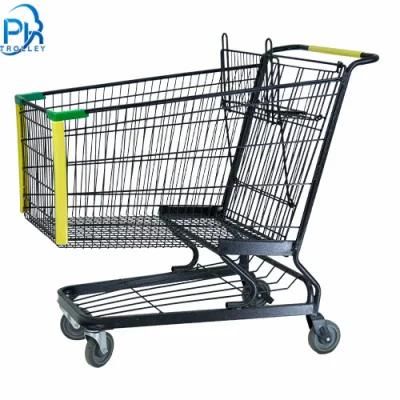 Powder Coated Steel American Hand Push Shopping Trolley for Hypermarket