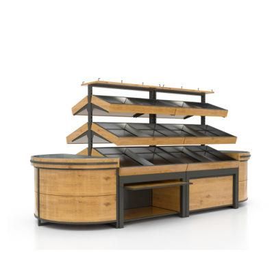 Steel Wood Vegetable and Fruit Display Rack for Supermarket