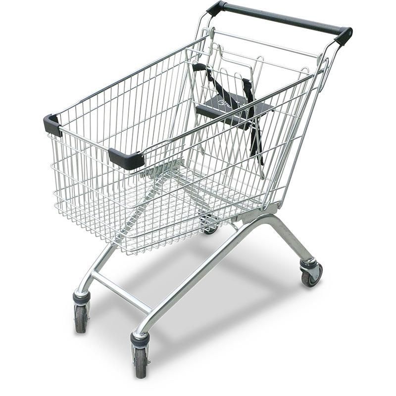 European Style Supermarket Wire Shopping Trolley Cart with Plastic Cover