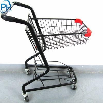 Japanese Style Supermarket Double Baskets Shopping Trolley with Plastic Basket