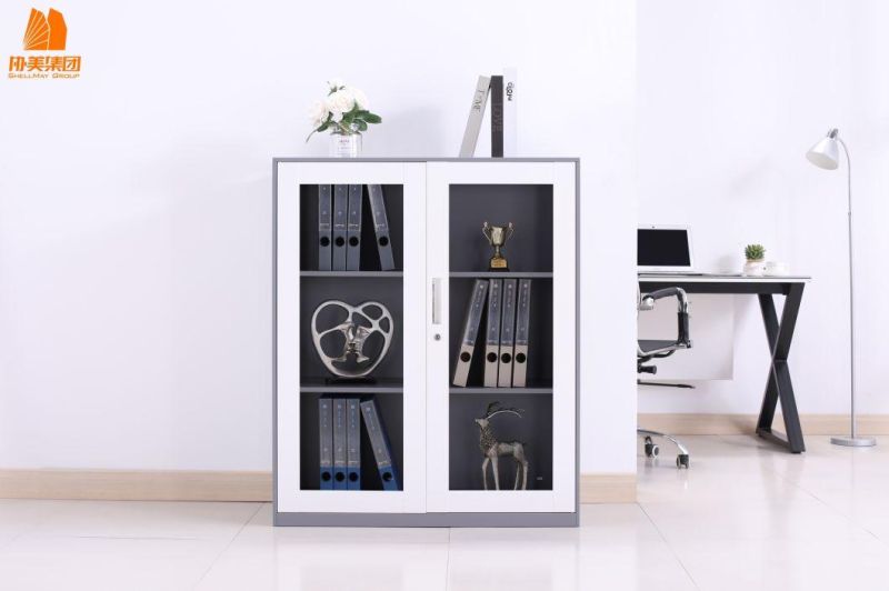 Half Height File Cabinet Steel Cupboard with 2 Glass Door