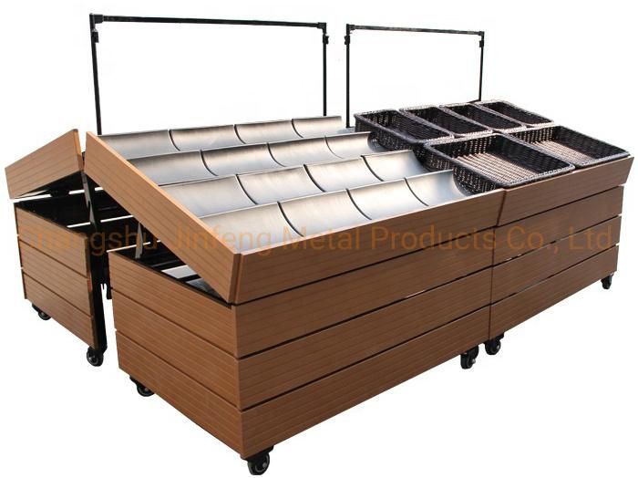 Supermarket & Store Fixture Metal Wooden Fruit and Vegetable Stand Rack