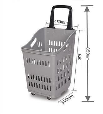 65L Large Capacity Plastic Rolling Shopping Basket with Hanle