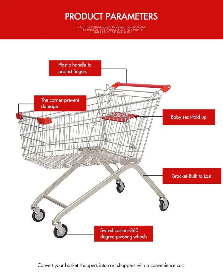 Hand Push Trolley for Supermarket Store with 4 Wheels